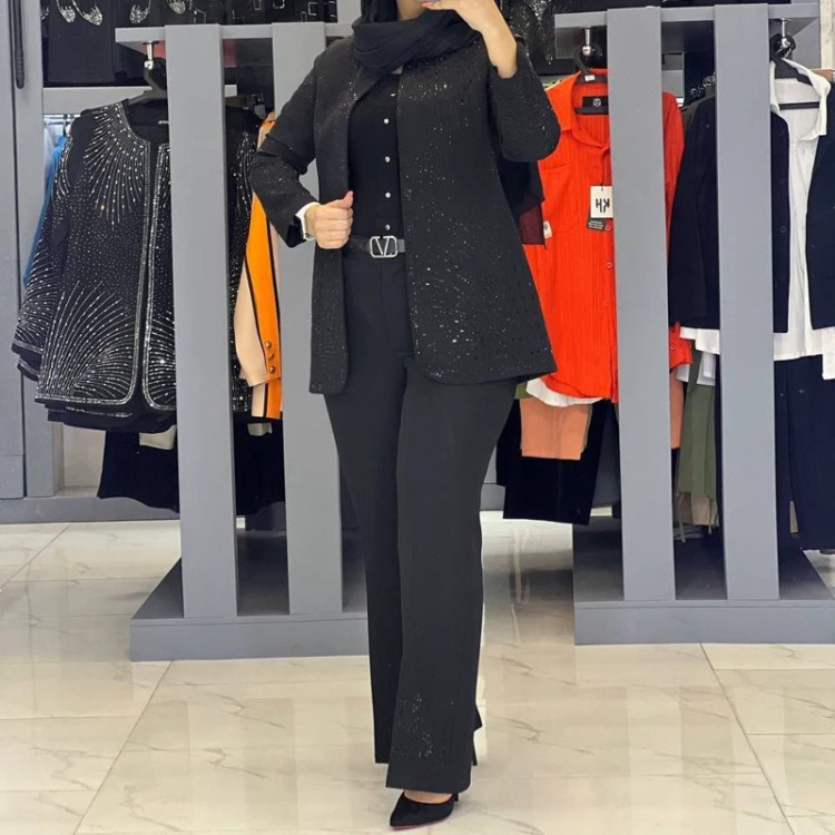 کت وشلوار مجلسی نگینی آذین نگین مشکی سایز 44تا50