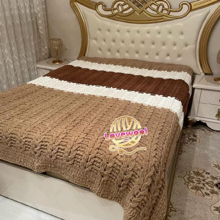 روتختی دونفره دستبافت ترک آلیز پافی ابعاد 200در 160 طرح خوشه گندم ترکیب بافت سه رنگ