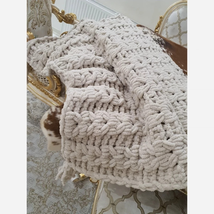 روتختی دونفره دستبافت ترک آلیز پافی ابعاد 200در 160 طرح خوشه گندم ترکیب بافت سه رنگ