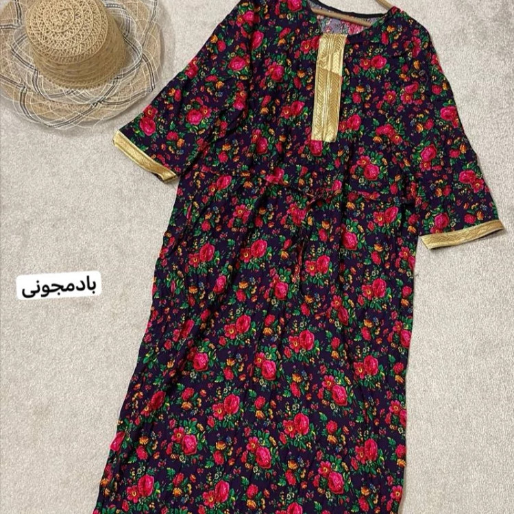 پیراهن ساحلی طلا کوب نخی گل گلی سایز 36تا46