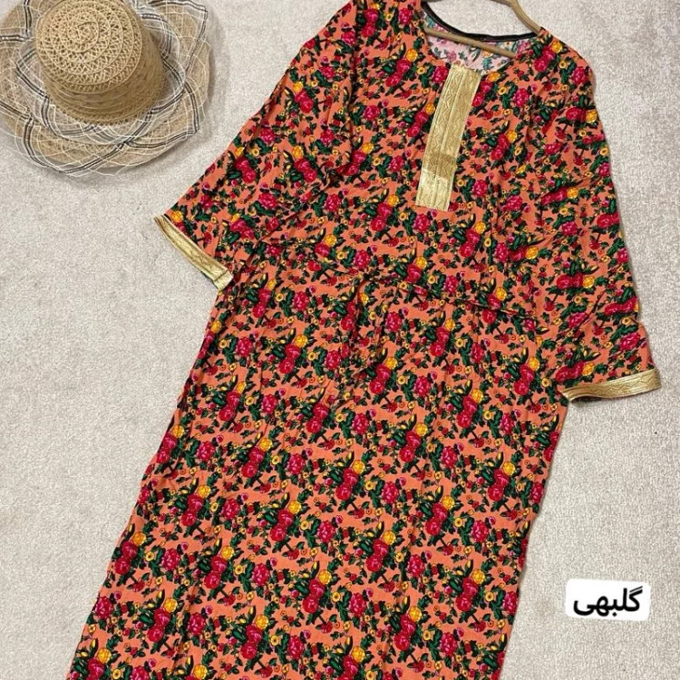 پیراهن ساحلی طلا کوب نخی گل گلی سایز 36تا46