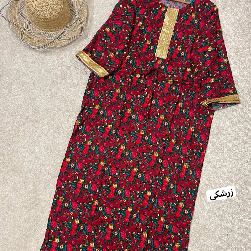 پیراهن ساحلی طلا کوب نخی گل گلی سایز 36تا46