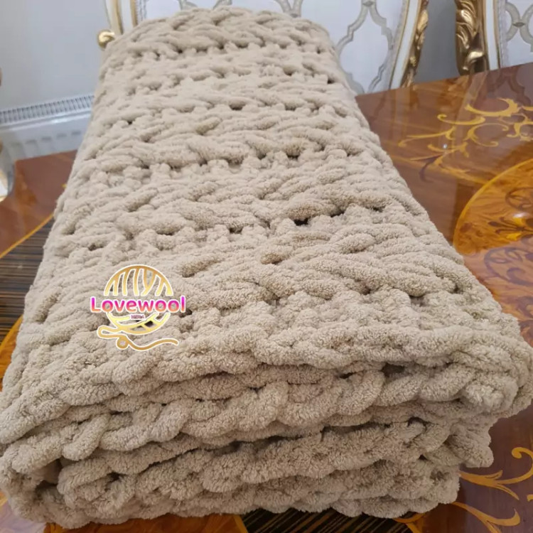 شالمبل مخمل آلیزه پافی دستبافت وارداتی طرح بافت خوشه گندم ترک رنگ نود