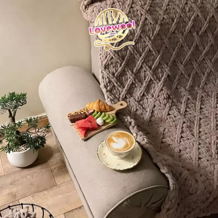 شالمبل مخمل آلیزه پافی دستبافت وارداتی طرح بافت خوشه گندم ترک رنگ نود