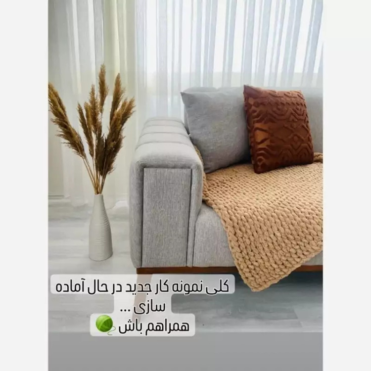 شالمبل مخمل آلیزه پافی دستبافت وارداتی طرح بافت خوشه گندم ترک رنگ نود