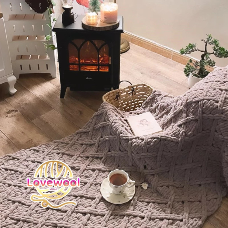 شال مبل طرح بافت لوزی دستبافت ترک مخمل آلیزه پافی