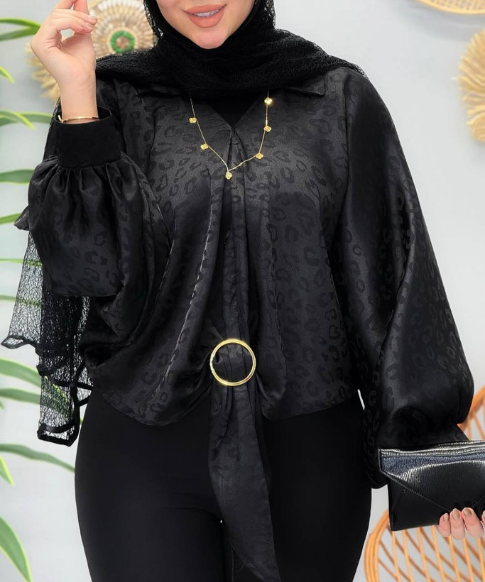 شومیز ساتن طرح پلنگی ژاکارد اعلا وارداتی سایز ۴۰ تا ۵۲