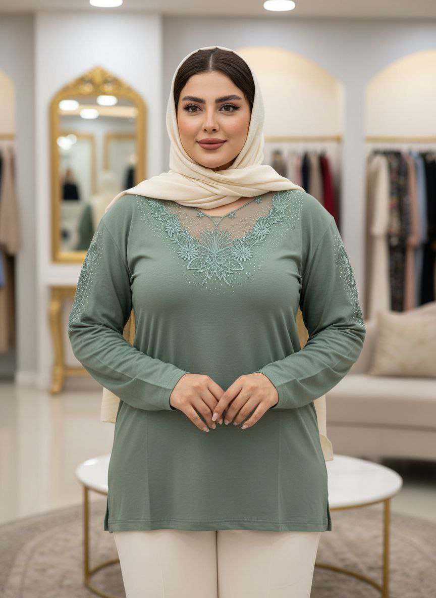 شومیز گیپوری نگین دار مدل مهگل سایز ۳۸ تا ۵۰