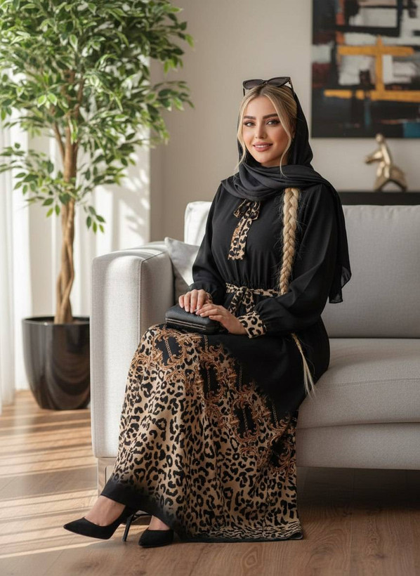 پیراهن ماکسی پلنگی مجلسی سایز ۳۸ تا ۴۸