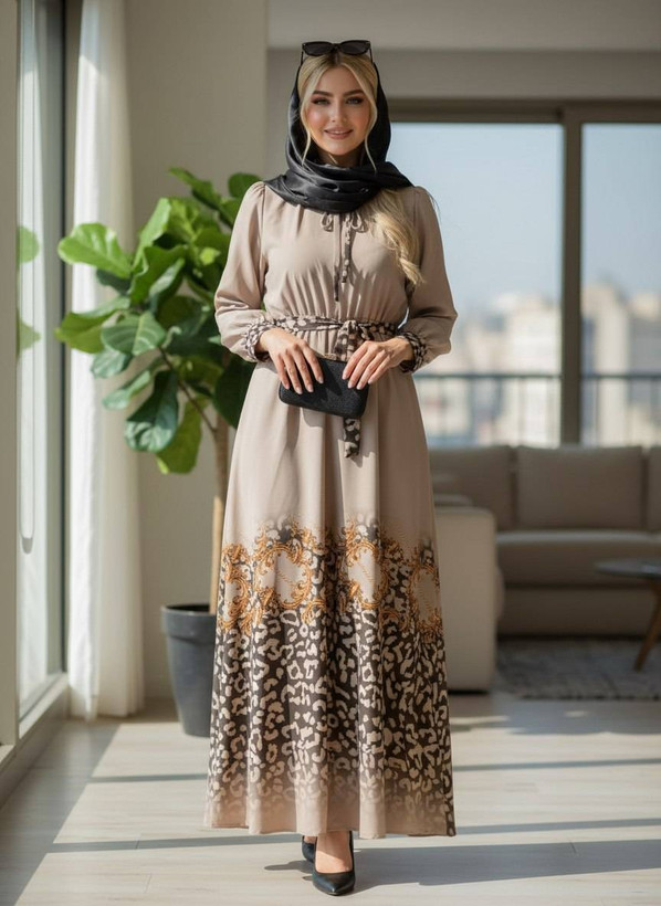 پیراهن ماکسی پلنگی مجلسی سایز ۳۸ تا ۴۸