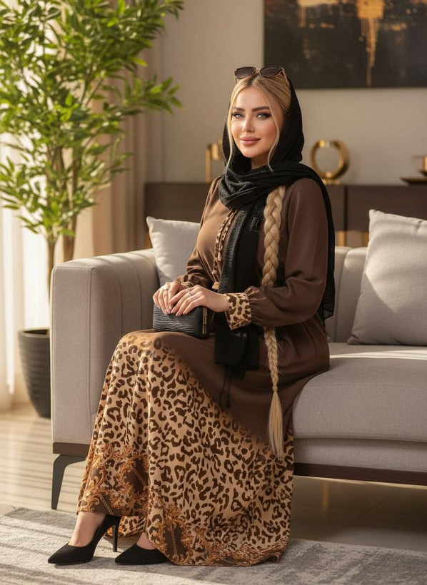 پیراهن ماکسی پلنگی مجلسی سایز ۳۸ تا ۴۸