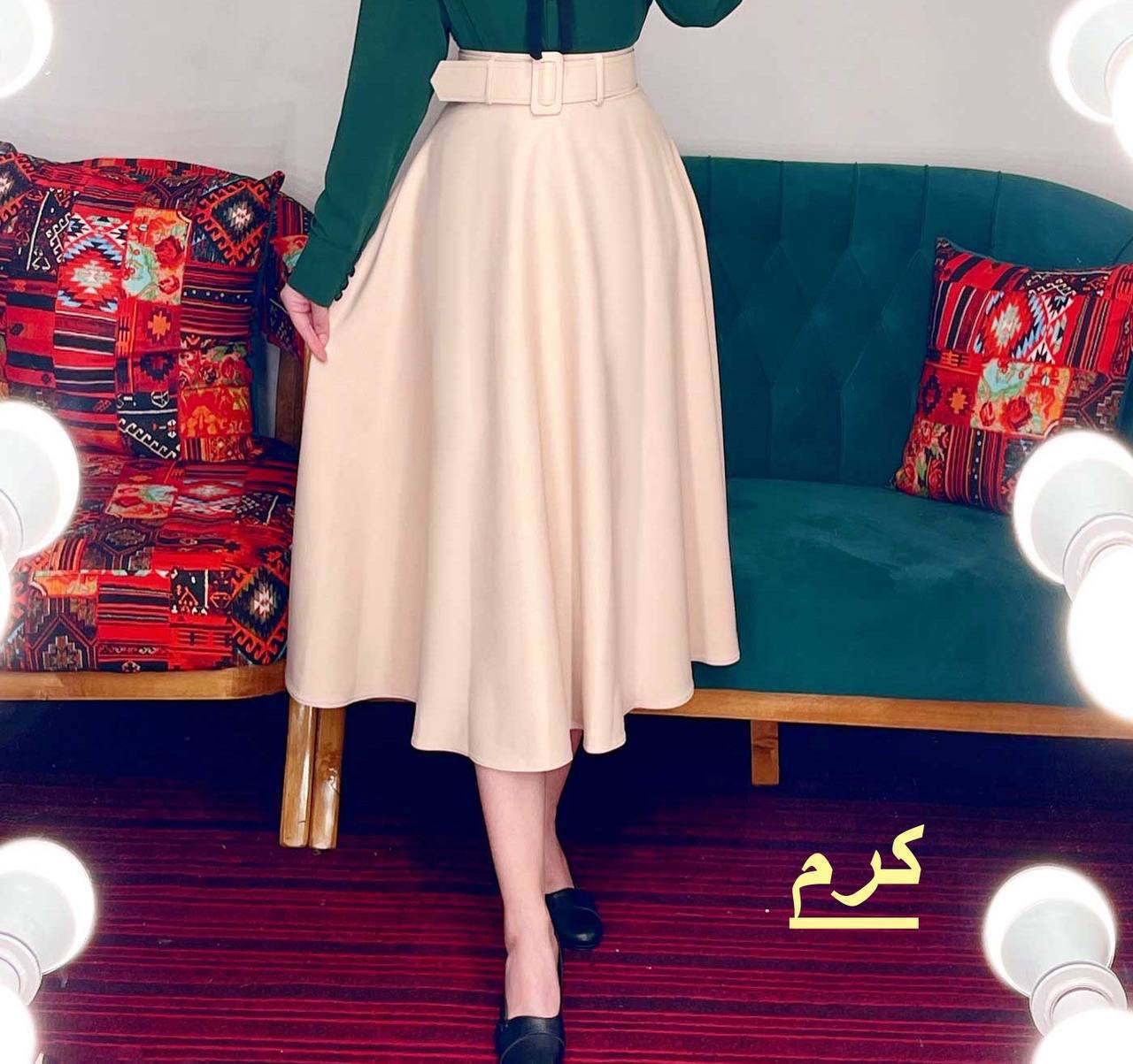 دامن مازراتی سایز 38تا۵۰ طبق گودی کمر توضیحات و بدون کمربند میباشد