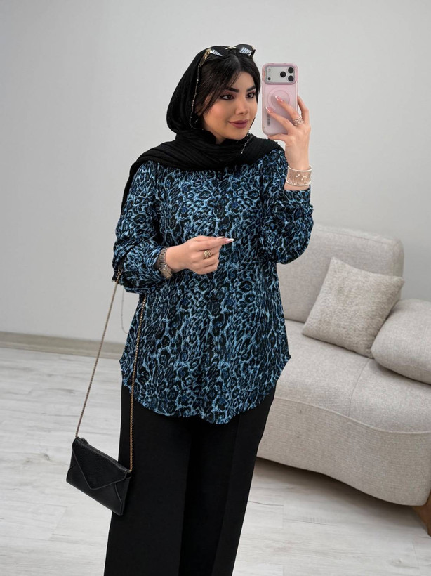 شومیز پلنگی کرپ کش گرم بالا سایز ۳۸ تا۴۶