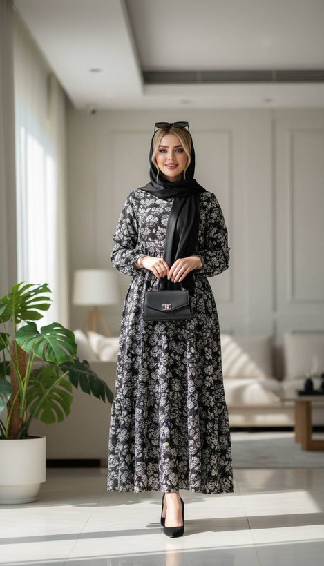 پیراهن نخی یقه چین شمیم سایز ۴۰ تا ۵۰