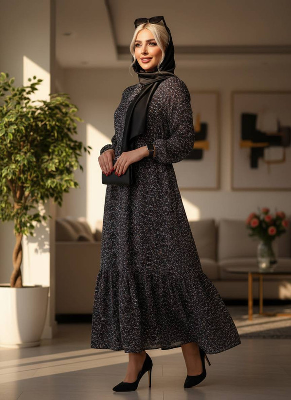 پیراهن نخی یقه چین شمیم سایز ۴۰ تا ۵۰