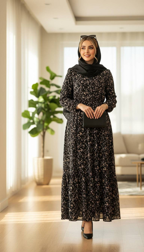 پیراهن نخی یقه چین شمیم سایز ۴۰ تا ۵۰