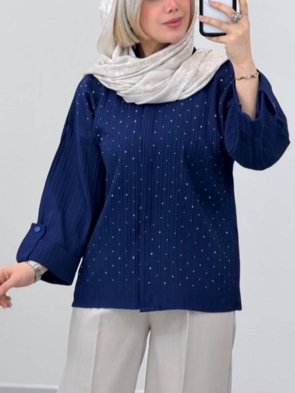 شومیز باکسی نگین دار سایز ۳۸ تا ۴۶