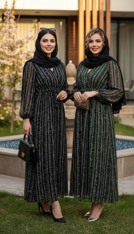 پیراهن حریر شیفون وارداتی رویا سایز ۳۸ تا ۴۶