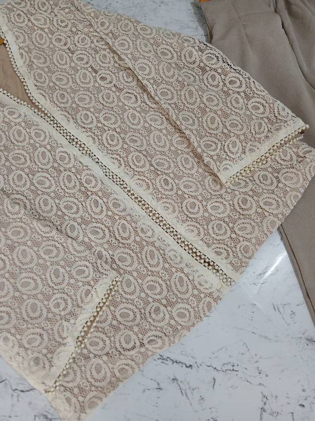 ست مانتو و شلوار گندم سایز 38تا48 طرح دانتل کت رندوم ارساله