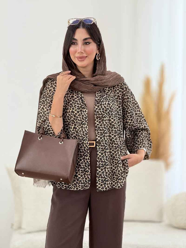 شومیز پلنگی ژاکارد سایز ۳۸ تا ۵۰ طبق دورسینه چک شود