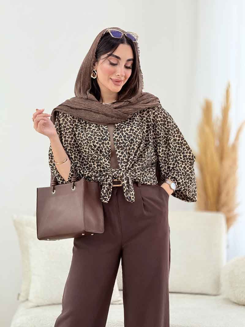 شومیز پلنگی ژاکارد سایز ۳۸ تا ۵۰ طبق دورسینه چک شود