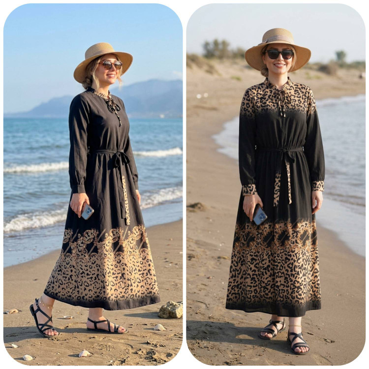 پیراهن ماکسی پلنگی مجلسی سایز ۳۸ تا ۴۸