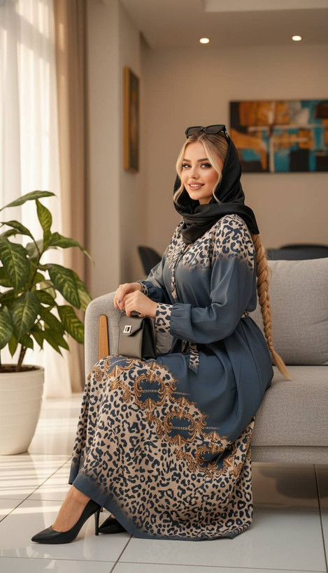 پیراهن ماکسی پلنگی مجلسی سایز ۳۸ تا ۴۸