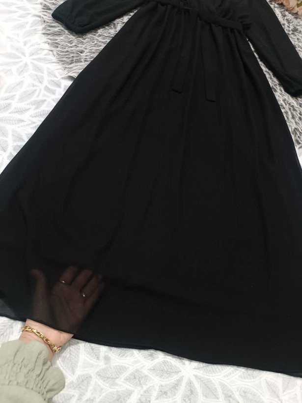 پیراهن مجلسی مشکی جت بلک حریر شیفون سایز ۳۸ تا ۴۶ طبق توضیحات دورسینه
