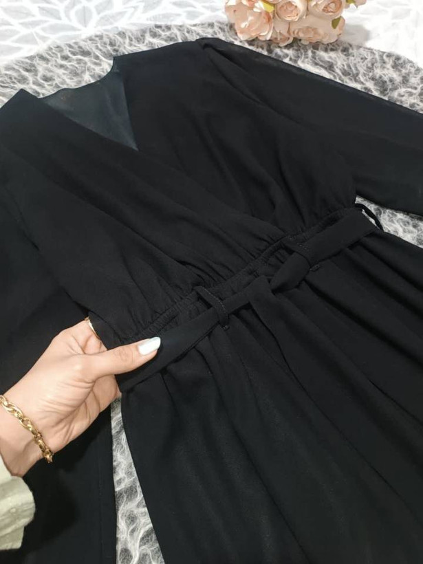 پیراهن مجلسی مشکی جت بلک حریر شیفون سایز ۳۸ تا ۴۶ طبق توضیحات دورسینه