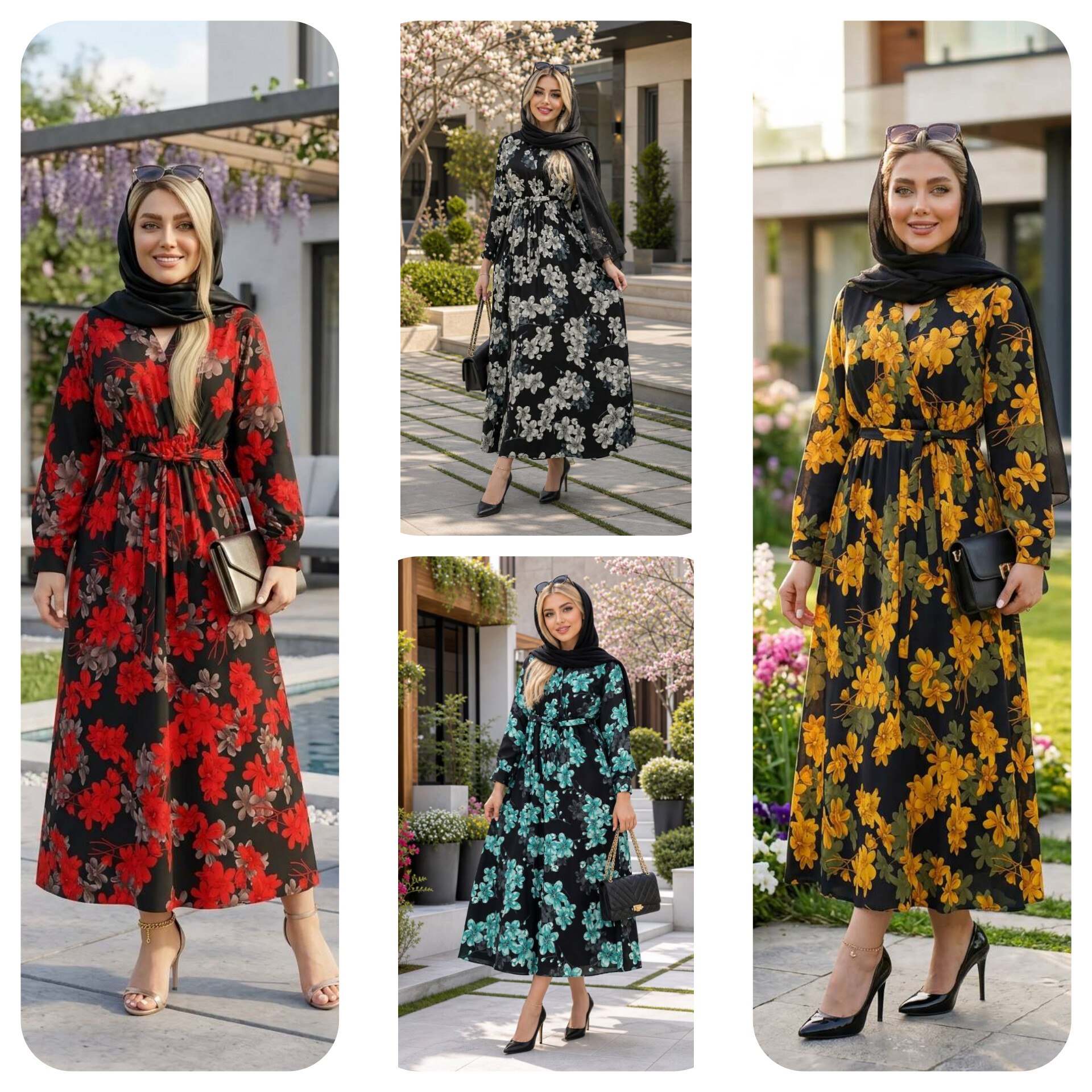 پیراهن حریر گل درشت سایز ۳۸ تا ۴۸