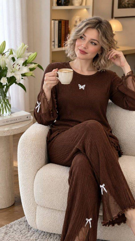 ست بلوز و شلوار تور فرانسوی پاپیون سایز ۳۸ تا ۴۸